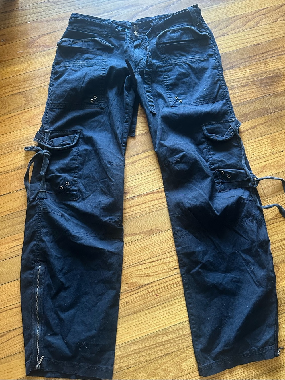 Vintage Papaya Y2K Cargo Pants Black Paratrooper Utility Goth Size 11 Style